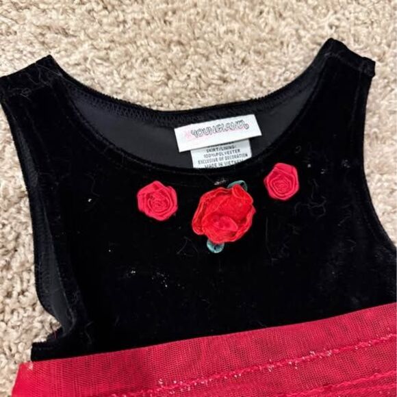Girls Youngland Boutique Red/Black Christmas Twirl Dress Formal + Tights Size 4 - Picture 2 of 7